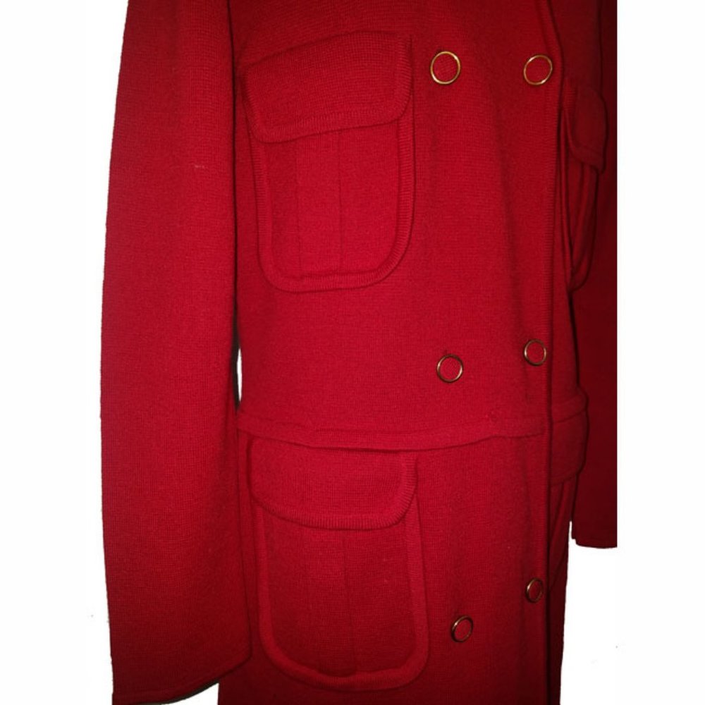 Vtg 70s Wool Double Breast Button Front Sweater Dress 16 - Picture 3 of 11